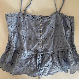 Aerie blue eyelet tank top with smocked back